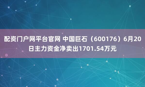 配资门户网平台官网 中国巨石（600176）6月20日主力资金净卖出1701.54万元